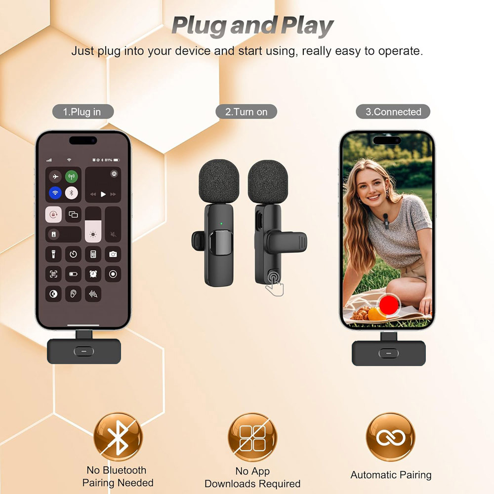 Microfono Lavalier Wireless OSA – Doppio Trasmettitore Per IPhone, Android, Fotocamera, PC, Live Streaming E Vlog