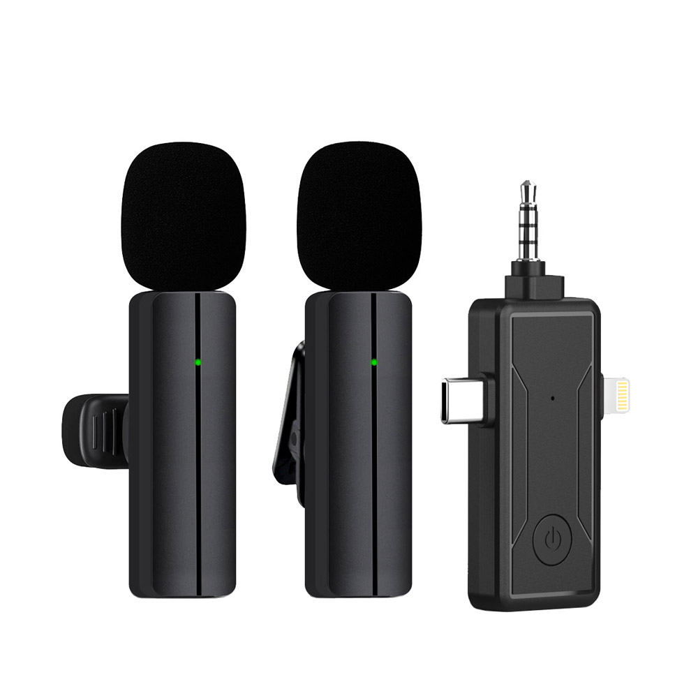3-in-1 Interface Lavalier Microphone WM330 2.4GHz Cordless Lapel Mics Video Recording IOS Type C
